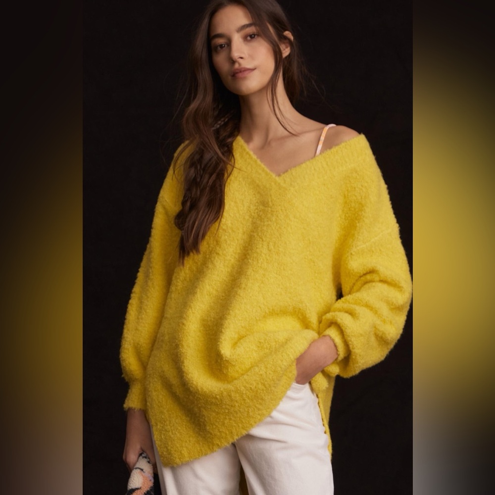 NWT Anthropologie Pilcro V-Neck Yellow Tunic Oversized Sweater Sz Small